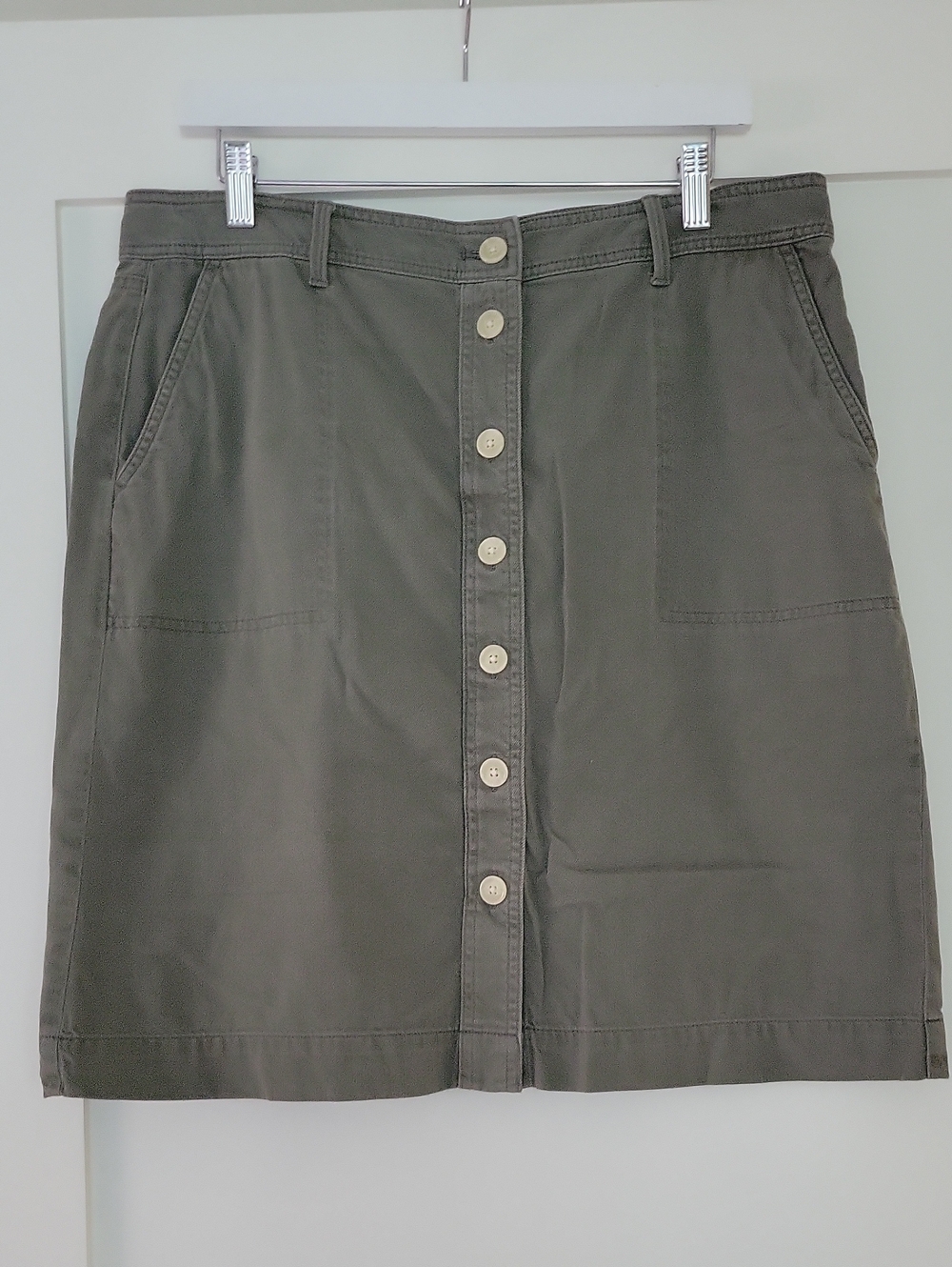 Talbots Olive Button-Front Mini Skirt